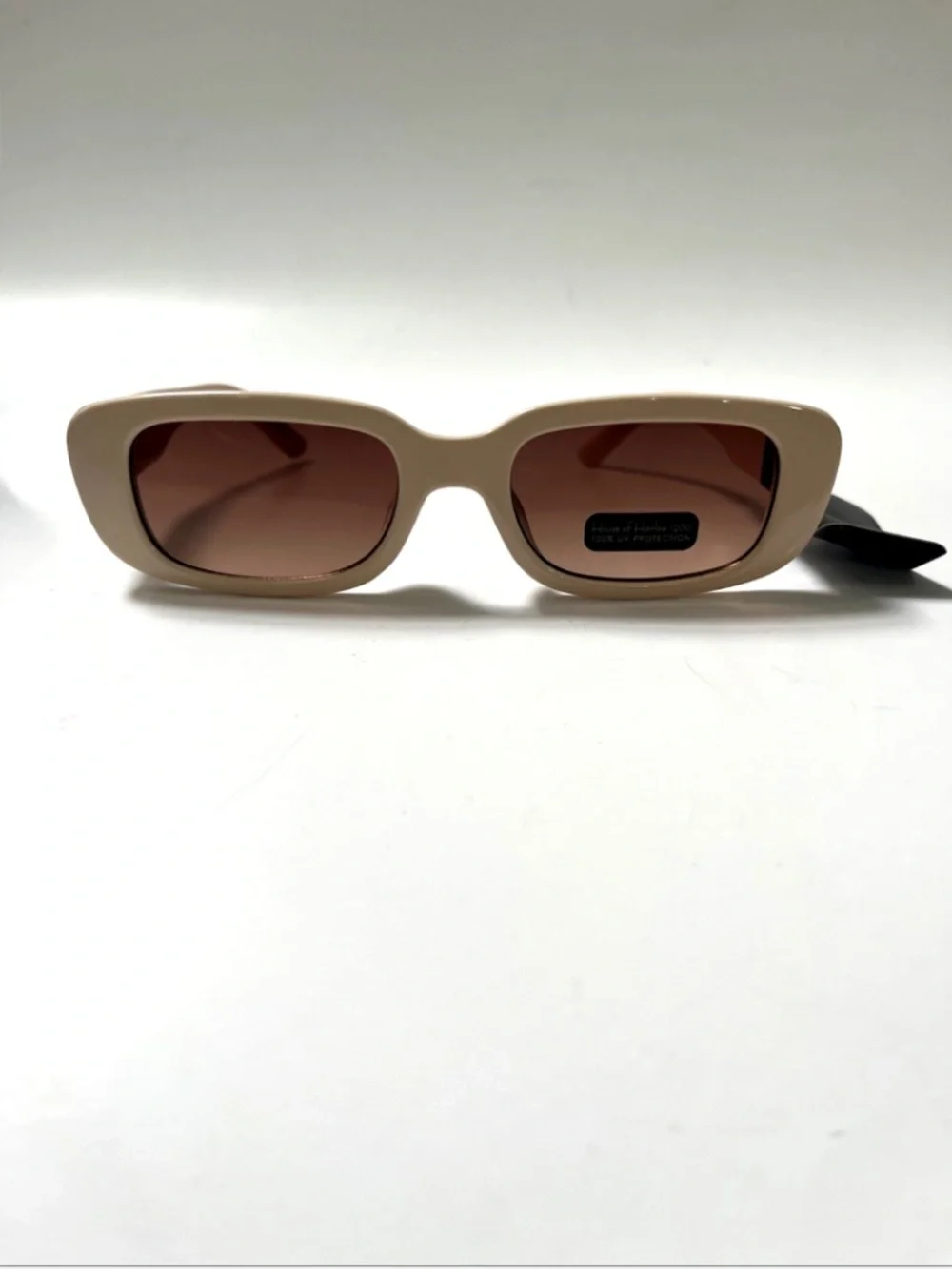 House of Harlow 1960 Slim Rectangle Oval Sunglasses Ivory Cream NWT Brown Lens
